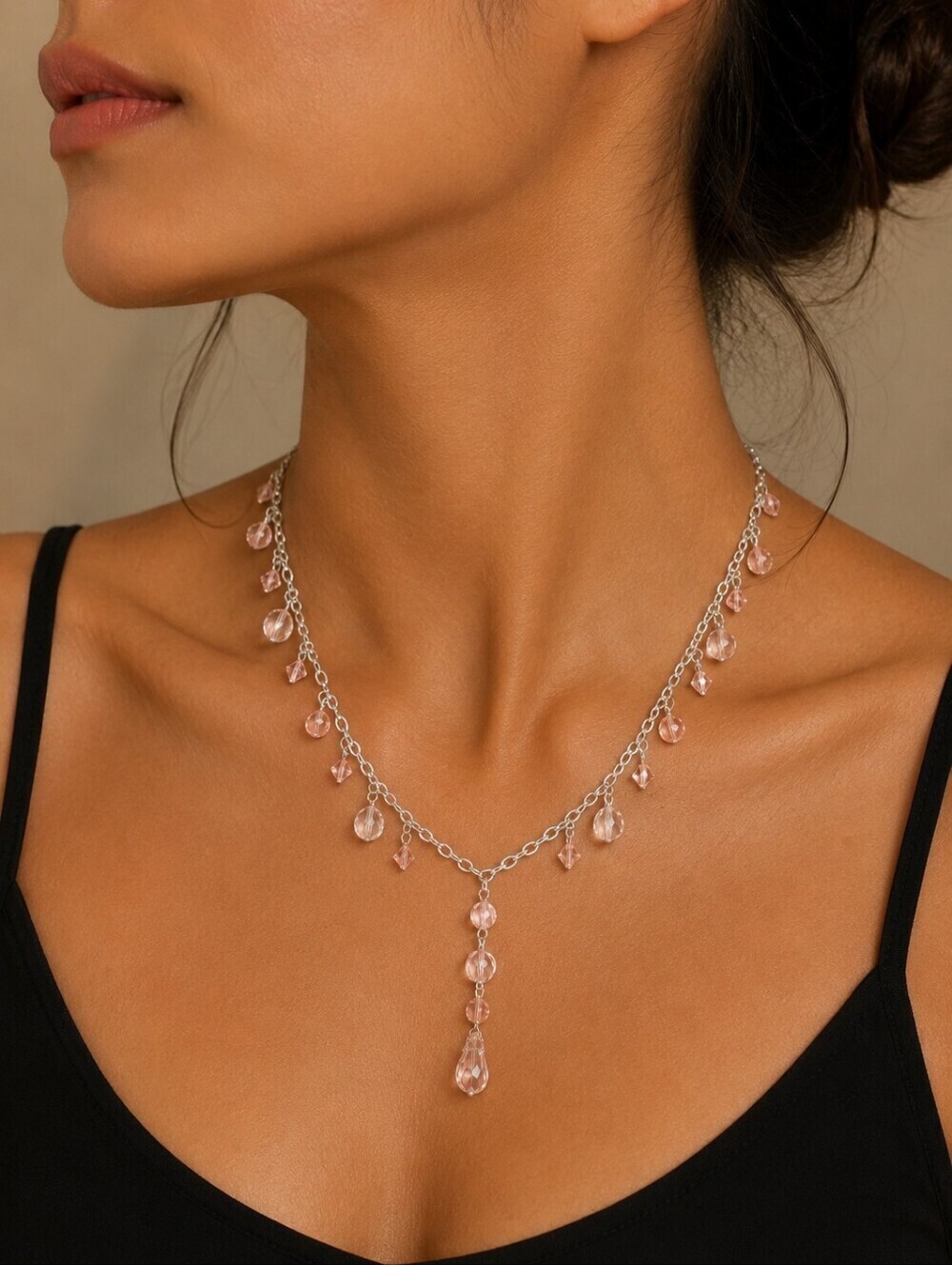3/$30 Dainty Pink Acrylic Bauble Beaded Sautoir Chain Necklace